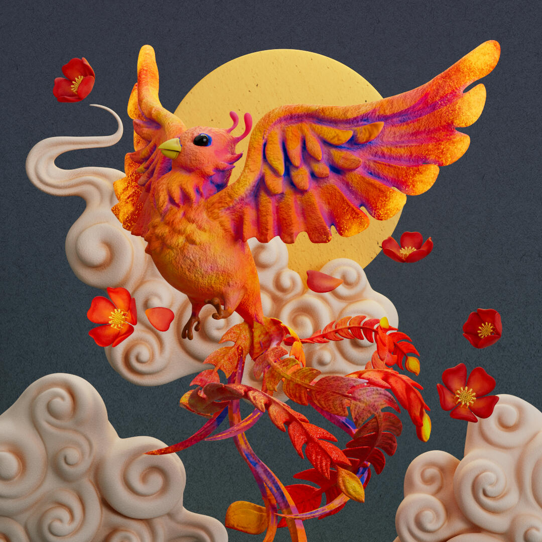 Horimon 004 鳳凰;PHOENIX, 2021. Marina Nakagawa. MIME: image/png, Token: FA2, Storage: IPFS, Contract: KT1...